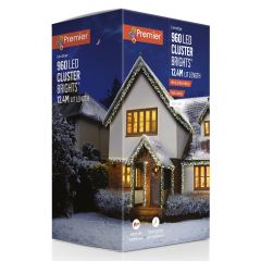 960 ClusterBright Multi-Action LED Christmas Lights - White & Warm White Mix with Clear Cable