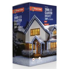 2000 ClusterBright Multi-Action LED Christmas Lights - White with Clear Cable