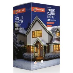 2000 ClusterBright Multi-Action LED Christmas Lights - White & Warm White Mix with Clear Cable