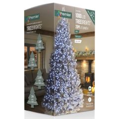 1000 TreeBright Multi-Action LED Christmas Lights - White with Clear Cable