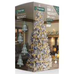 1000 TreeBright Multi-Action LED Christmas Lights - White & Warm White Mix with Clear Cable