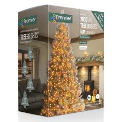 2000 TreeBright Multi-Action LED Christmas Lights - Red & Vintage Gold Mix with Clear Cable
