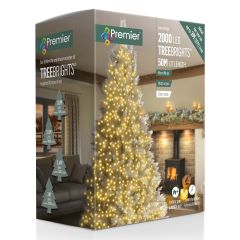 2000 TreeBright Multi-Action LED Christmas Lights - Warm White with Clear Cable