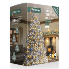 2000 TreeBright Multi-Action LED Christmas Lights - White & Warm White Mix with Clear Cable