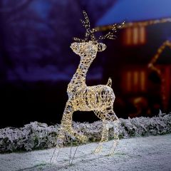 1.1m Twinkling FlexiBrights White Metal Reindeer with 1200 White & Warm White LED Lights