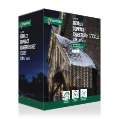 1600 Compact ChaserBright Icicle Lights - Warm White with Clear Cable