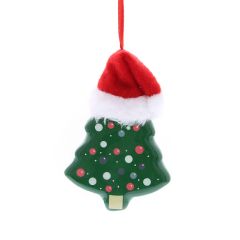 10cm Hanging Decoupage Tree with Santa Red Hat