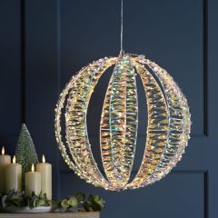 40cm Lit Iridescent Shiny Hanging Ball with 480 Warm White Micro LED Lights