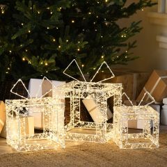 Set of 3 Lit Twinkling Open Beaded Parcels (20/25/30cm) with Total 1300 Warm White Micro LED Lights