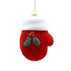 9cm Hanging Red Flocked Mitten Decoration