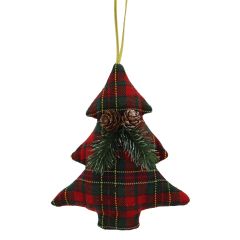 16cm Hanging Fabric Tartan Green & Red Tree Foliage