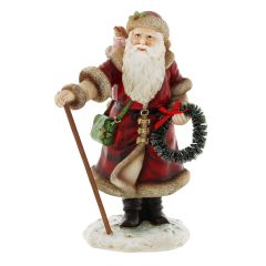 20cm Polyresin Santa in Red Coat Holding Staff