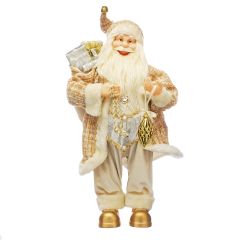 60cm Beige & Gold Standing Santa with Gold Ball
