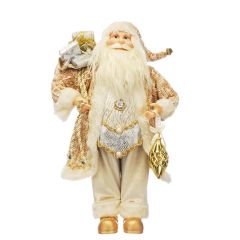 45cm Beige & Gold Standing Santa with Gold Ball