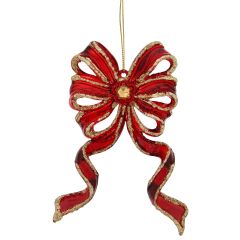 14cm Hanging Red/Gold Long Tail Triple Bow