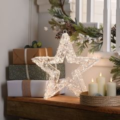 38cm Lit Clear Bead Star with 400 Warm White Micro LED Lights