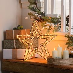 38cm Lit Black Star with Copper Wire with 960 Antique Gold Micro LED Lights