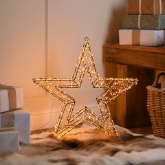 58cm Lit Black Star with Copper Wire with 1440 Antique Gold Micro LED Lights