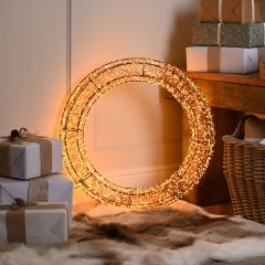 58cm Lit Black Wreath with Copper Wire with 3000 Antique Gold Micro LED Lights