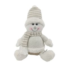 25cm Sitting Snowman in Striped Hat