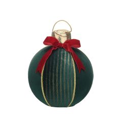 35cm Green Velvet Ball with Red Bow