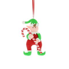 12cm Hanging Claydough Elf Holding Candy Cane