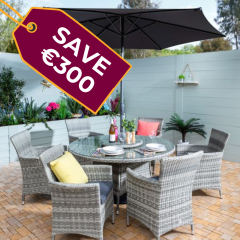 Westbury 6 Seat Round Dining Set with Lazy Susan - Ash