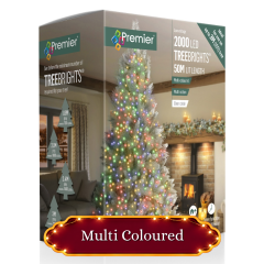 2000 TreeBright Multi-Action LED Christmas Lights - Multi Coloured with Clear Cable