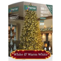 3000 TreeBright Multi-Action LED Christmas Lights - White & Warm White Mix