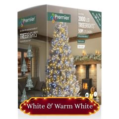 2000 TreeBright Multi-Action LED Christmas Lights - White & Warm White Mix with Clear Cable