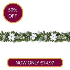 1.8m White Poinsettia Garland with Silver Baubles