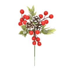 20cm Frosted Foliage Berry Cone Pick
